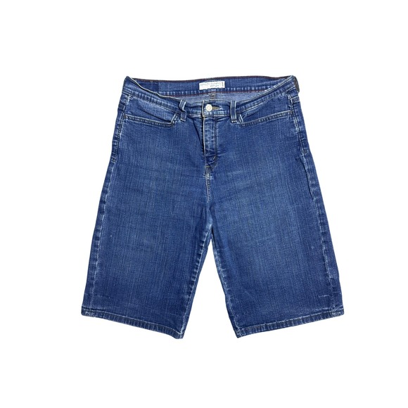 Levis 548 Perfectly Slimming Bermuda Denim Shorts Womens Blue Stretch Mid Rise - Picture 1 of 8